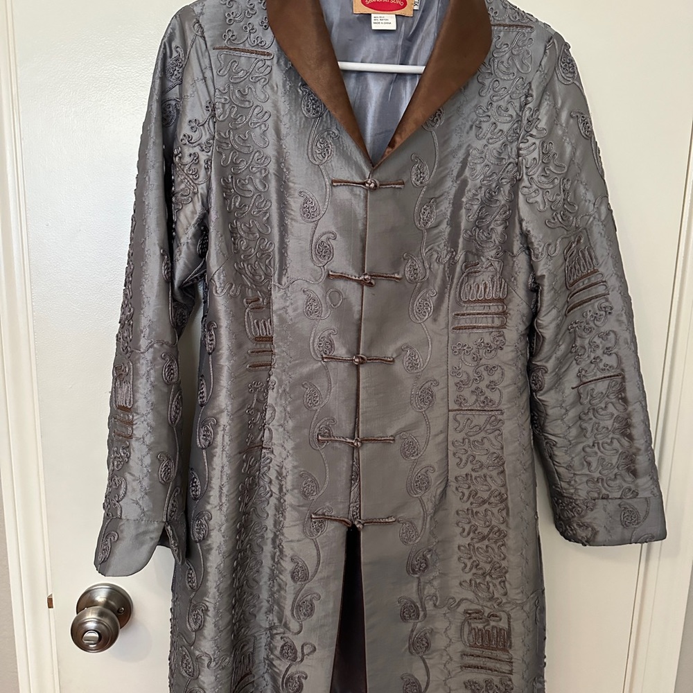 Silk embroiled jacket- gray & brown, purchased in NY, SOHO district.  Almost new